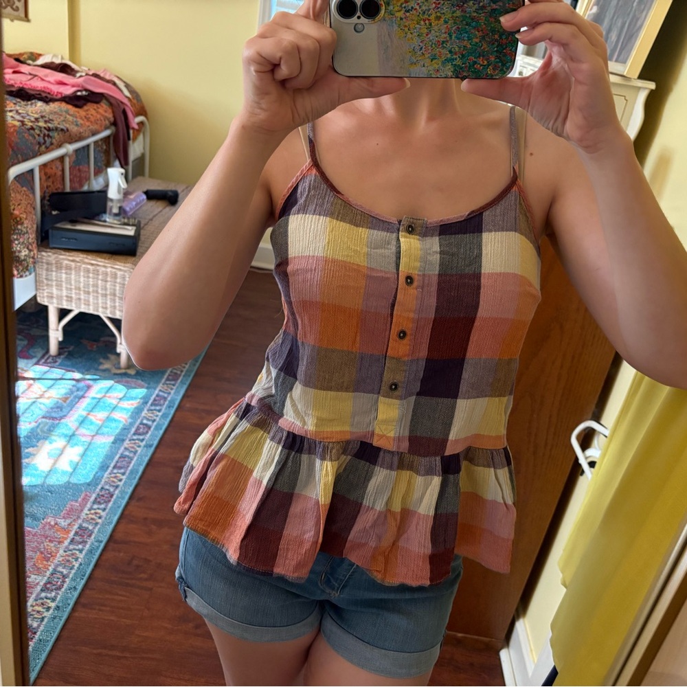Cotton plaid button cami